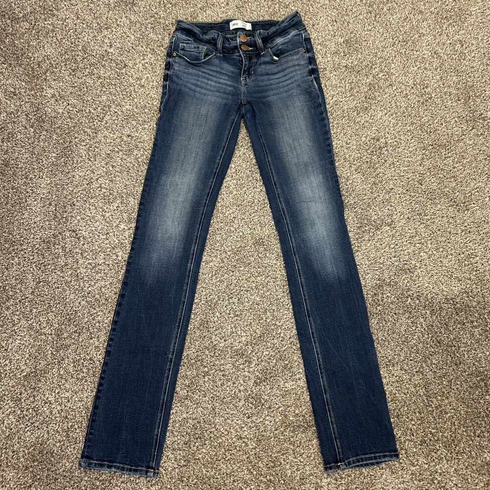 BKE Jeans Women 26x34 Blue Low Rise Slim Bootcut Stella Buckle Dark Wash